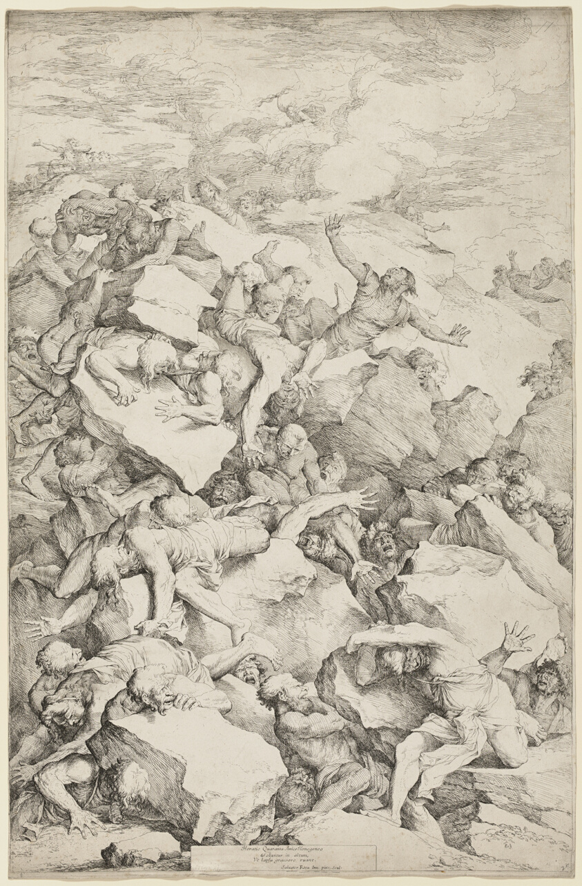 A work made of etching with drypoint in black on ivory laid paper.