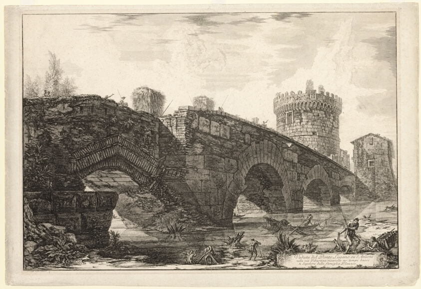 A work made of etching on heavy ivory laid paper.