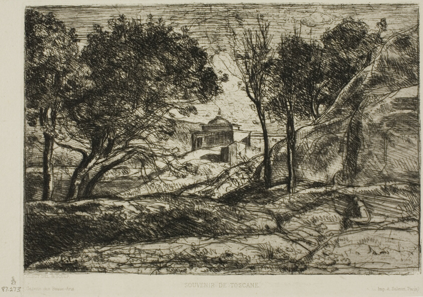 A work made of etching on ivory laid paper.