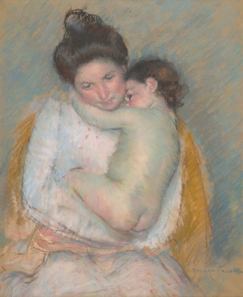 A work made of pastel on blue-gray wove paper (faded to tan), mounted on board.