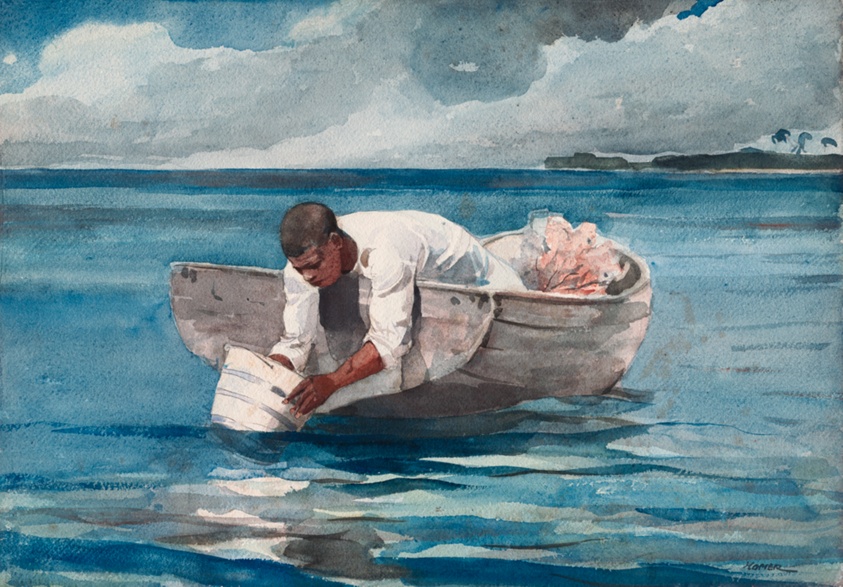 A work made of watercolor, with blotting and touches of scraping, over graphite, on thick, rough twill-textured, ivory wove paper.