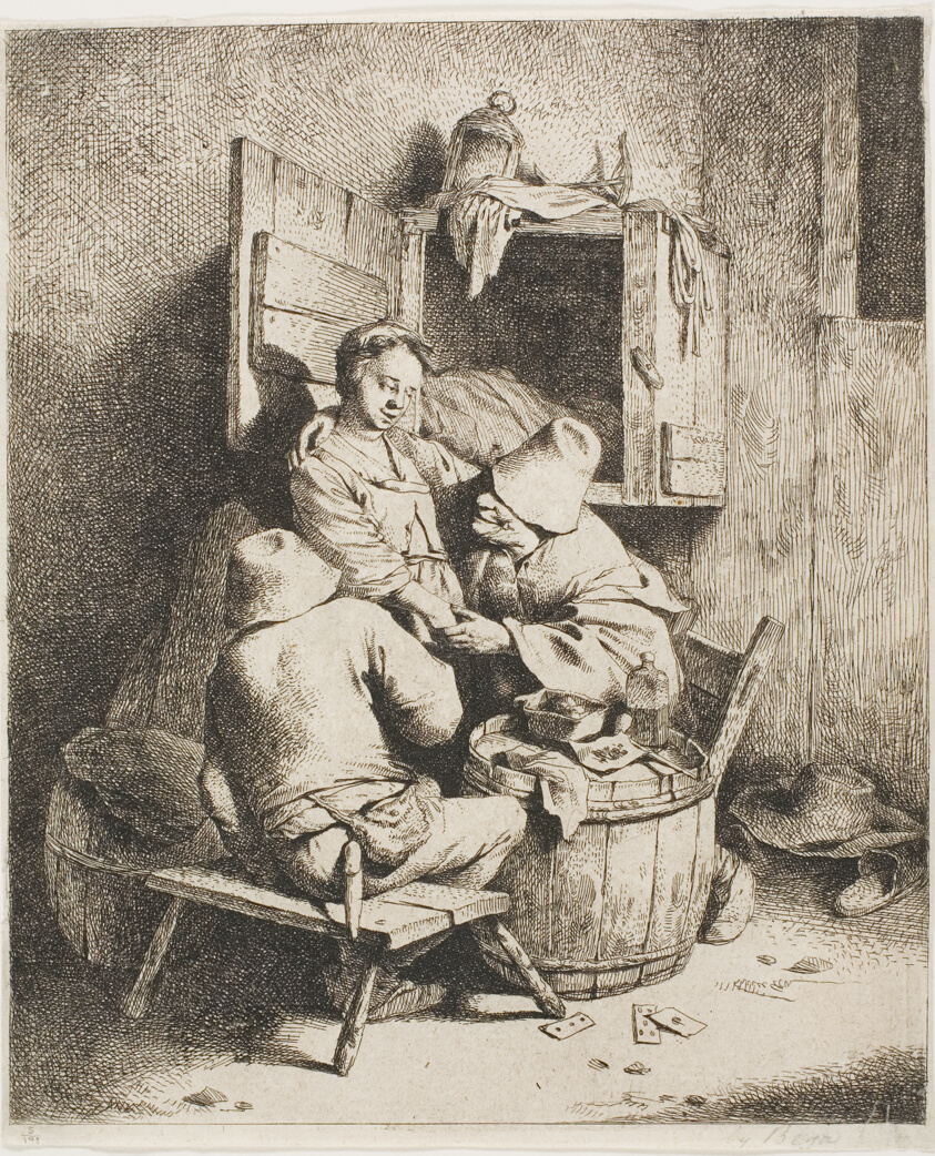 A work made of etching on cream laid paper.
