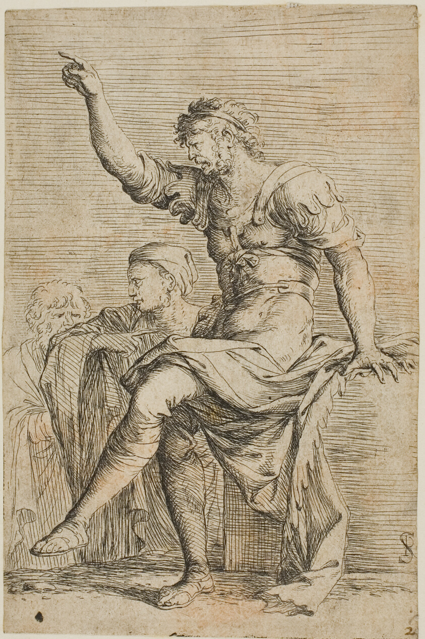 A work made of etching with drypoint on ivory laid paper.
