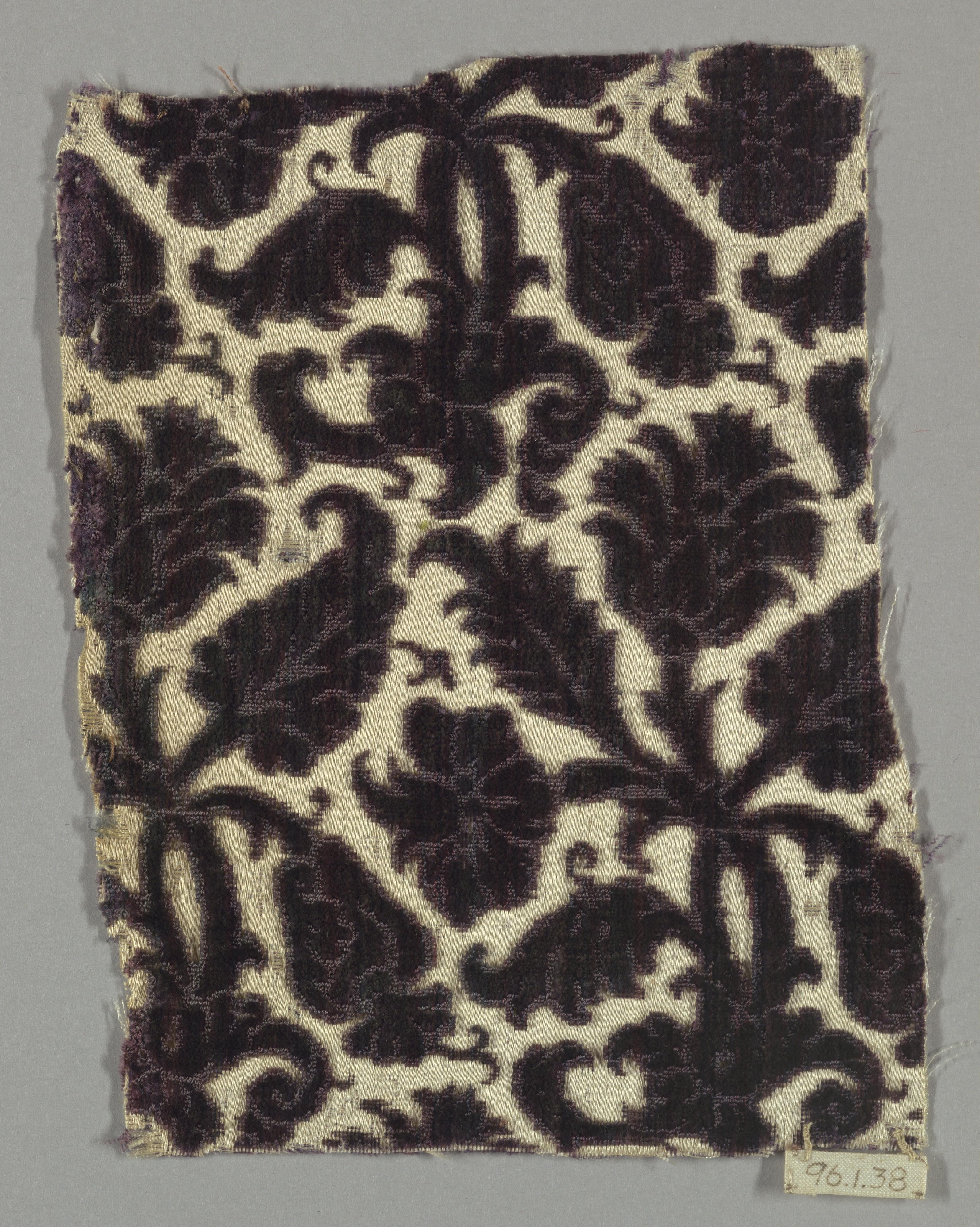 Fragment — Fragment. Medium: silk Technique: voided, cut and uncut pile in a satin foundation (ciselé velvet) Label: Silk cut, uncut velvet in a satin foundation.
