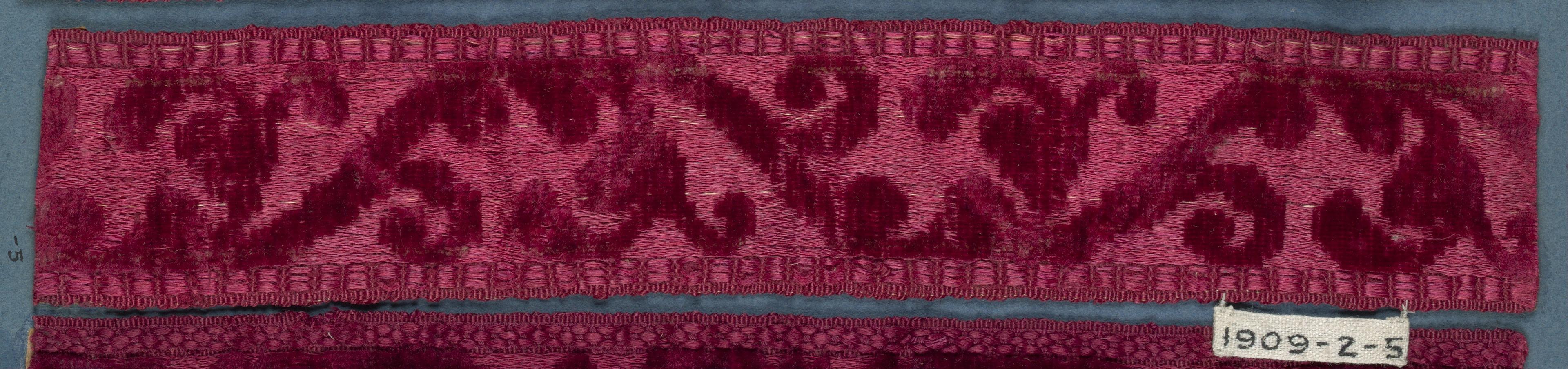 Trimming — Trimming. Medium: silk Technique: supplementary warp pile (velvet) on satin ground.