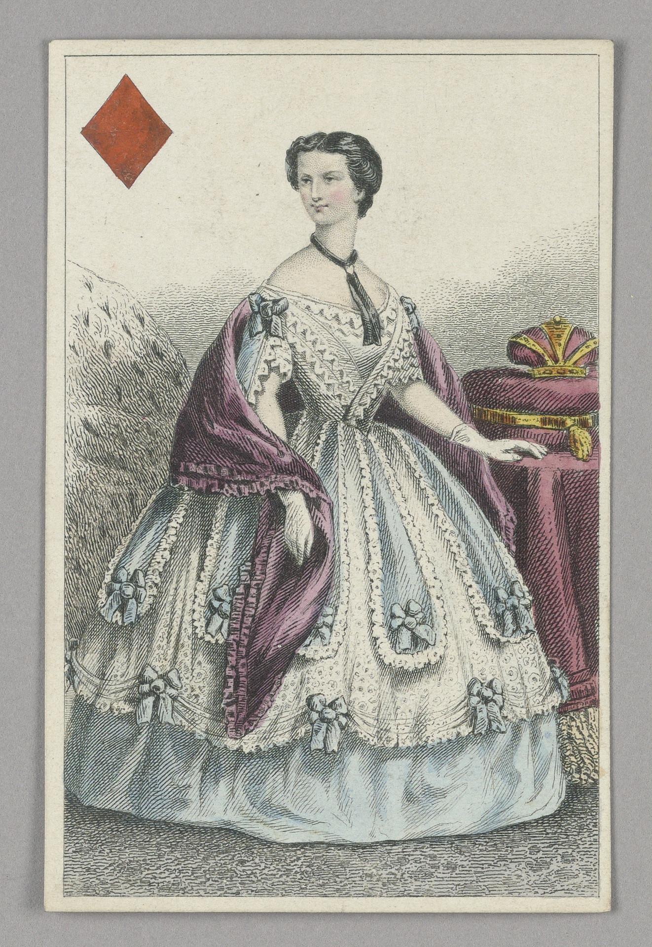 ELISABETH, EMPRESS OF AUSTRIA, QUEEN OF DIAMONDS FROM SET OF "JEU IMPERIAL-SECOND EMPIRE-NAPOLEON III" PLAYING CARDS