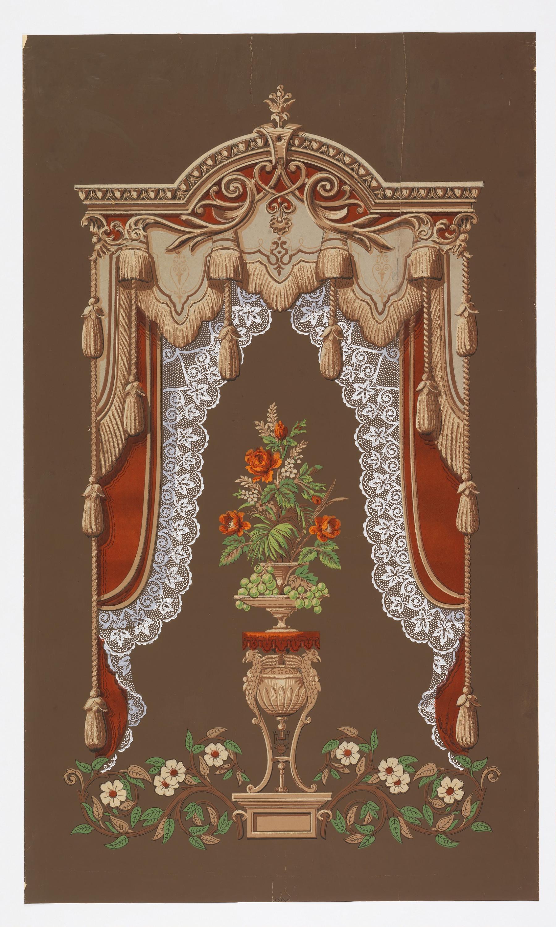 Window shade — Window shade. Machine-printed paper, fabric lining.