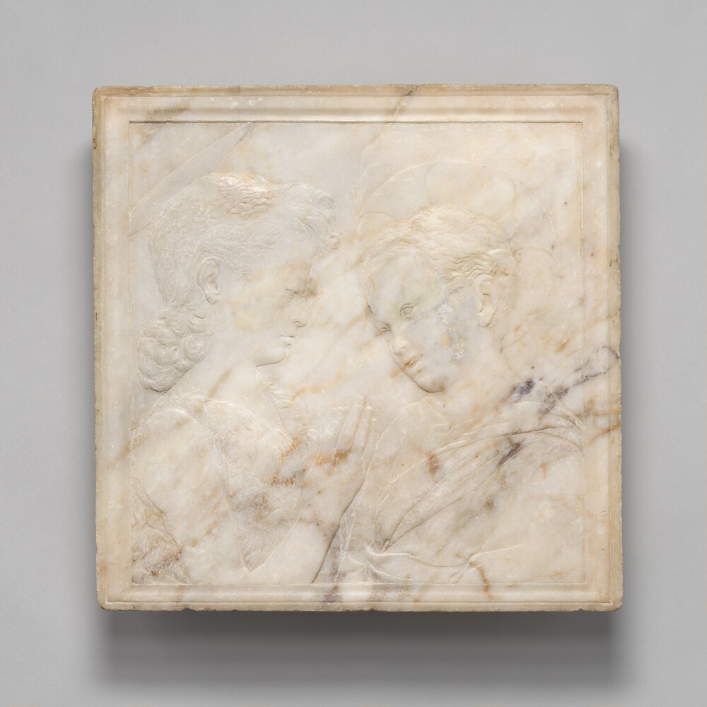Christ with Saint John the Baptist as Children — Sculpture by Imitator of Desiderio da Settignano. marble.