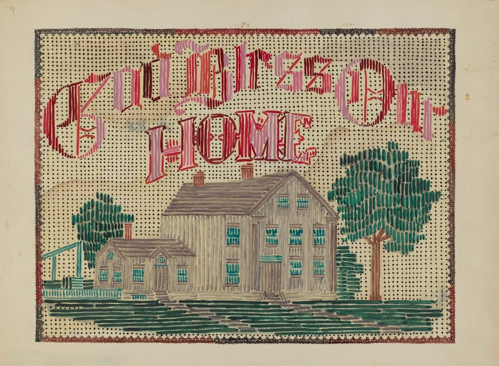Embroidered Picture — Index of American Design by Evelyn Bailey. watercolor, gouache, and graphite on paper.