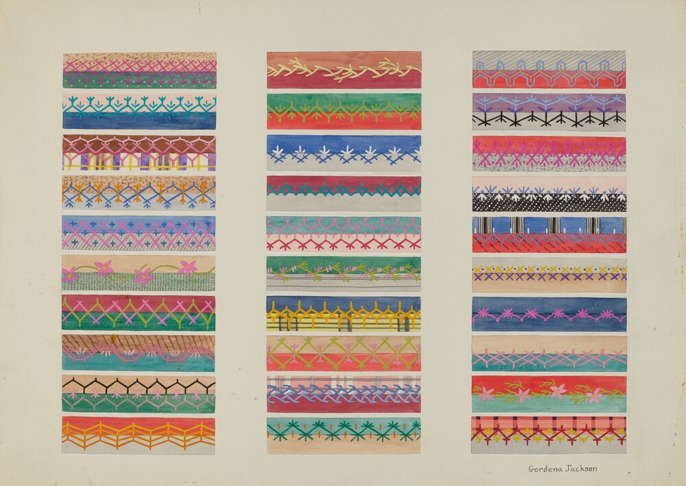 Feather Stitching — Index of American Design by Gordena Jackson. watercolor, gouache, and graphite on paper.