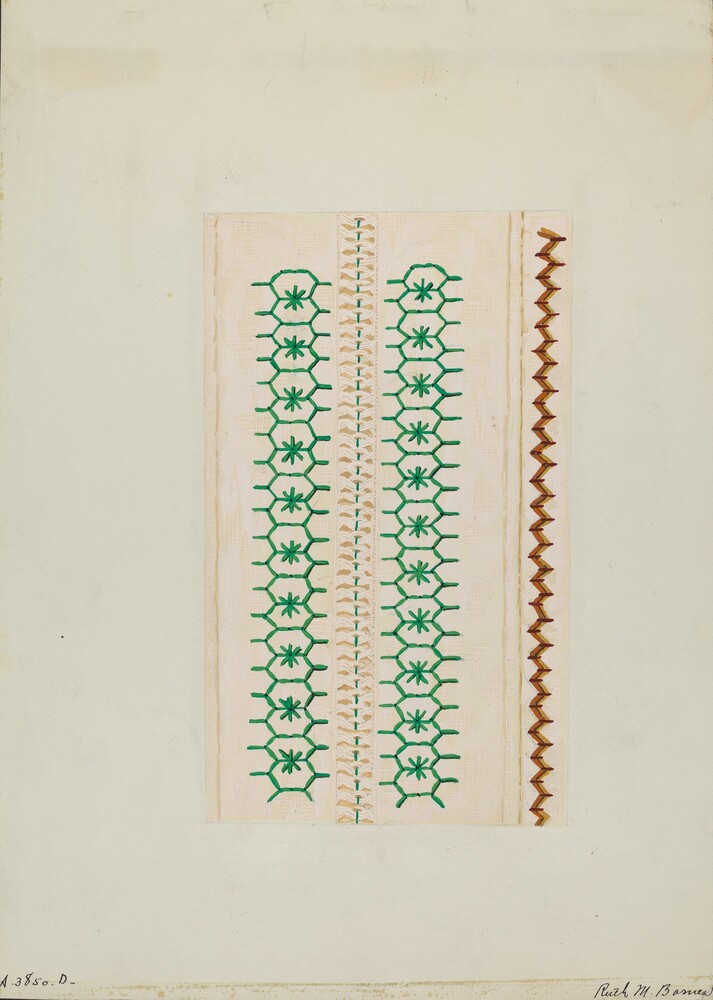 Sampler (Stitching) — Index of American Design by Ruth M. Barnes. watercolor, gouache, and graphite on paper.