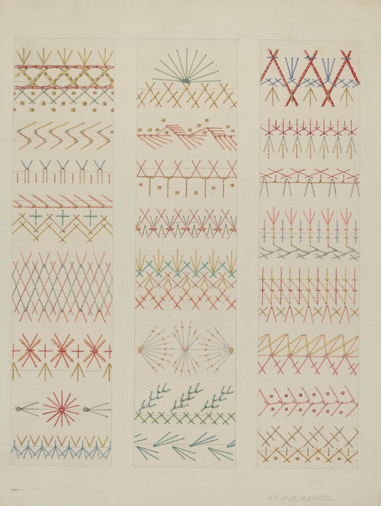 Crazy Quilt (Stitches) — Index of American Design by William Kieckhofel. watercolor and graphite on paper.