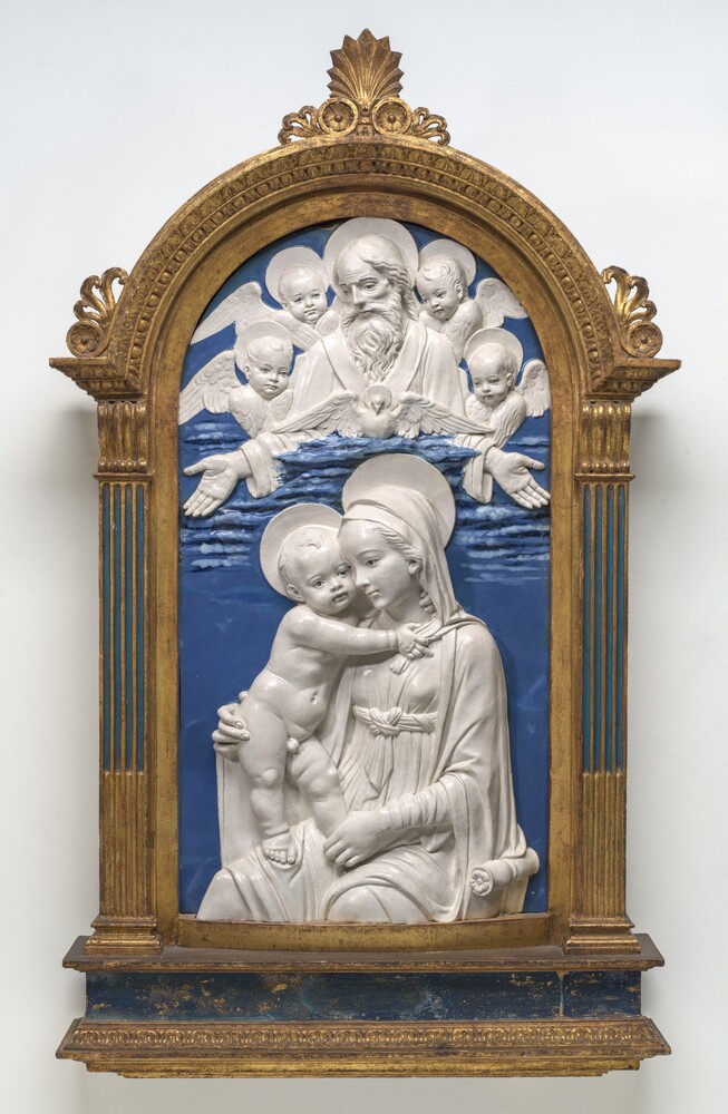 Madonna and Child with God the Father and Cherubim — Sculpture by Studio of Andrea della Robbia. glazed terracotta.