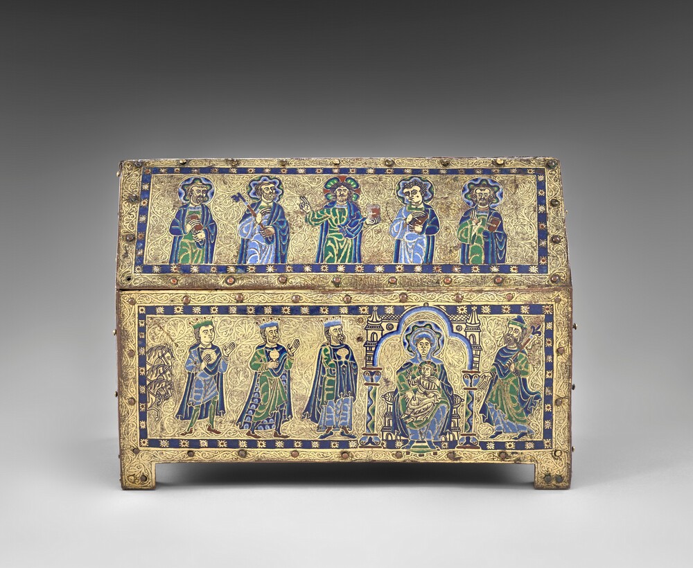 Reliquary Châsse — Decorative Art by French 12th Century. champlevé enamel on gilded copper with oak core.