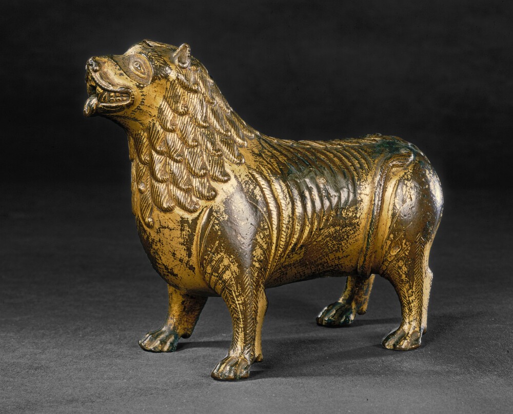 Aquamanile in the Form of a Lion — Decorative Art by North French or Mosan 13th Century. bronze with traces of gilding.