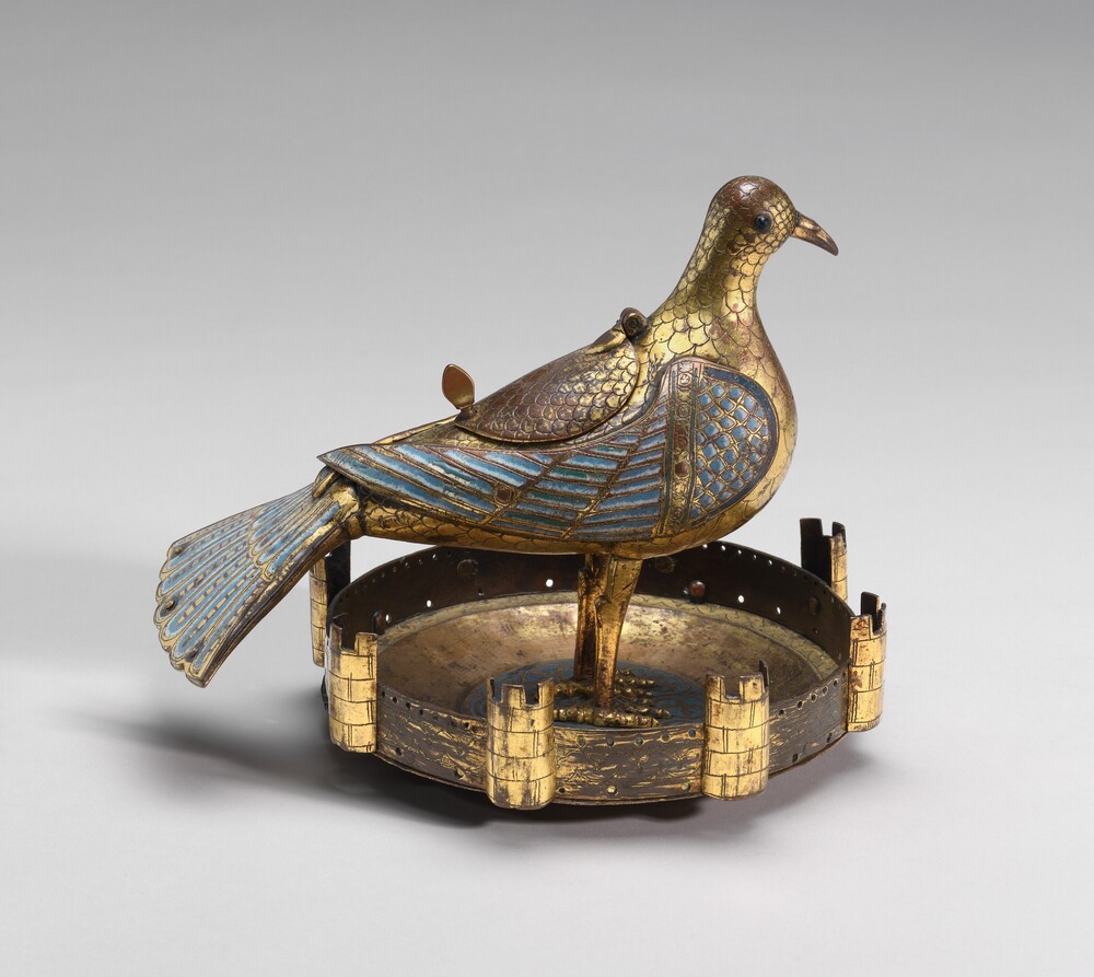 Pyx in the Form of a Dove — Decorative Art by French 13th Century. gilded copper with enamel.