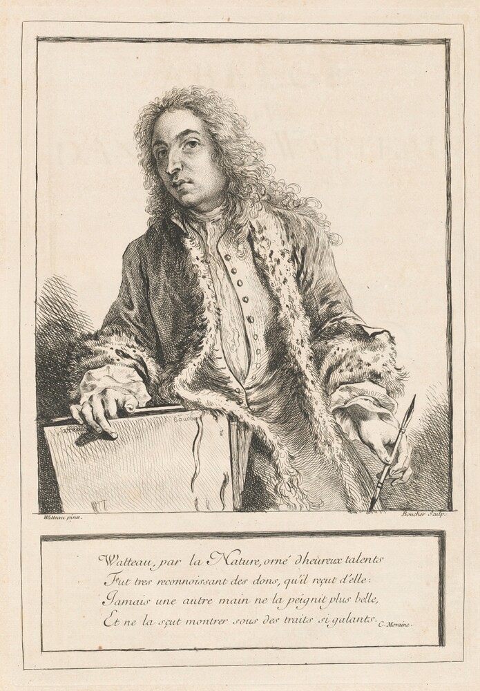 Figures de différents caractères, de Paysages, et d'Etudes dessinées d'après nature par Antoine Watteau (volume I) — Volume by Various Artists after Antoine Watteau. Bound volume of prints containing an engraved frontispiece, a portrait plate, 7 engraved text plates, and 132 numbered etchings.