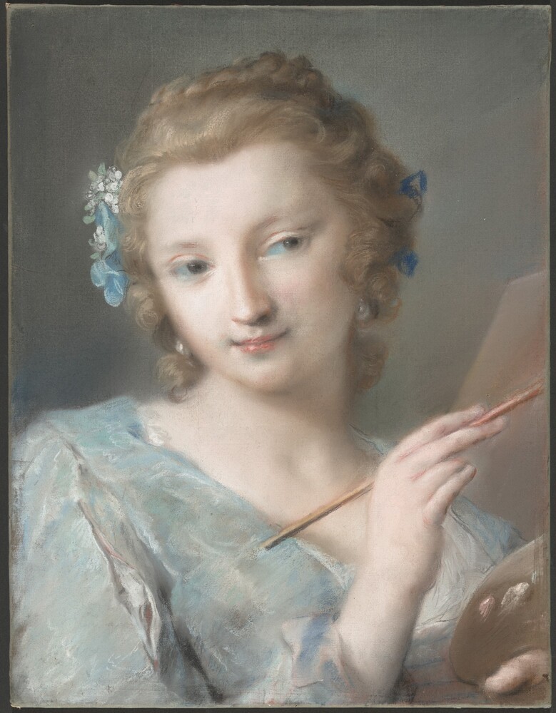 Allegory of Painting — Drawing by Rosalba Carriera. pastel and red chalk on blue laid paper mounted on canvas (on strainer).