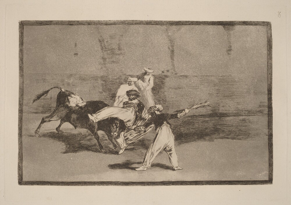Cogida de un moro estando en la plaza (A Moor Caught by the Bull in the Ring) — Portfolio by Francisco Goya. etching, burnished aquatint and drypoint [first edition impression].
