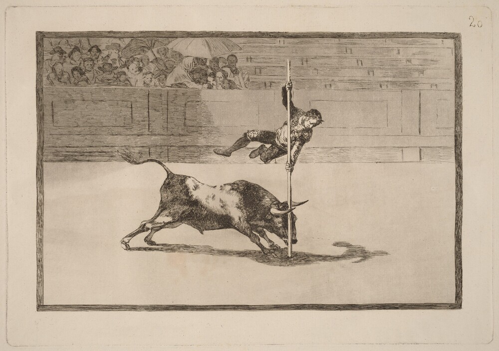 Ligereza y atrevimiento de Juanito Apinani en la de Madrid (The Agility and Audacityof Juanito Apinani in the Ring at Madrid) — Portfolio by Francisco Goya. etching and aquatint [first edition impression].