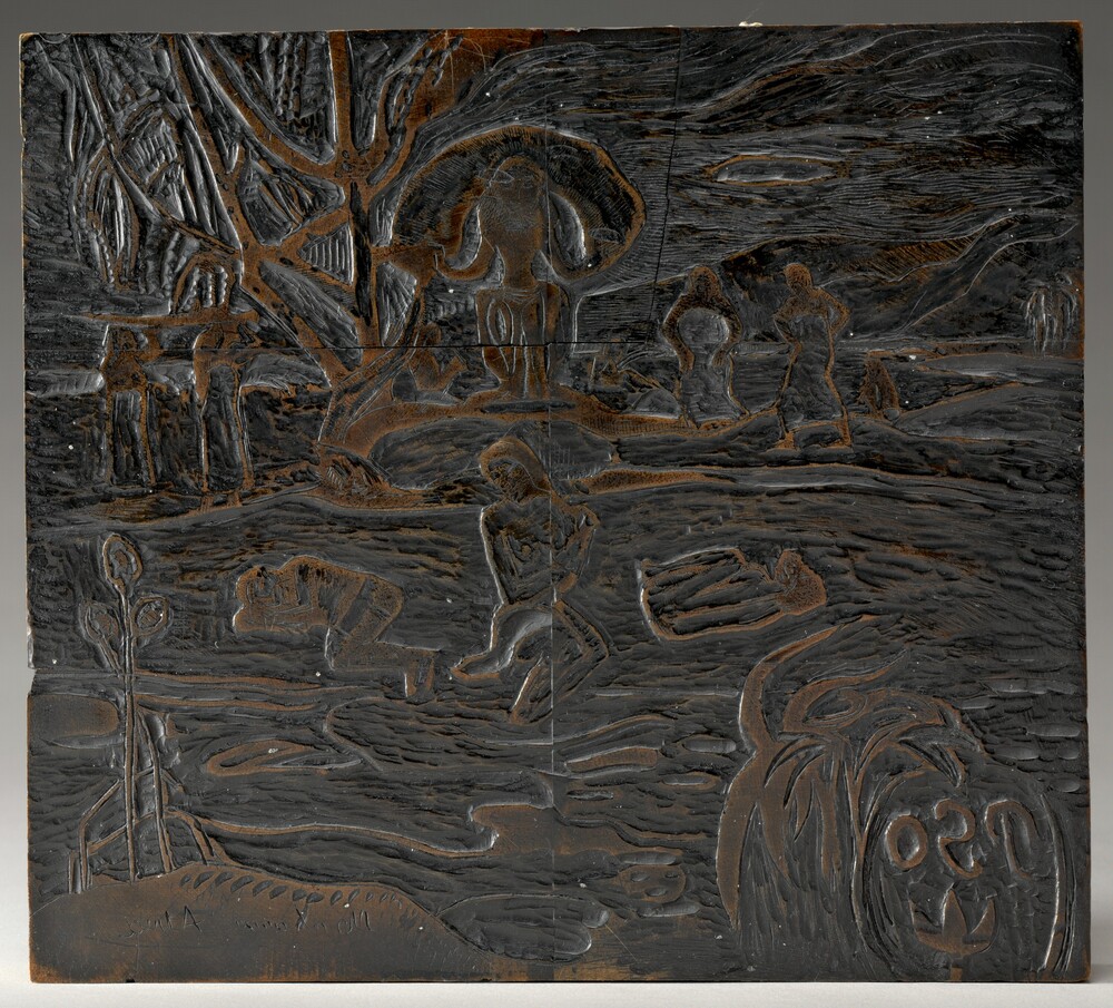 Mahana Atua (Day of the Gods) [recto] — Technical Material by Paul Gauguin. woodcut block.