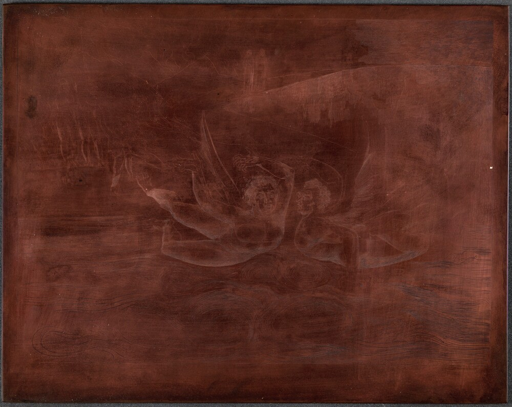 The Circle of the Corrupt Officials; the Devils Mauling Each Other — Technical Material by William Blake. engraved copper plate.