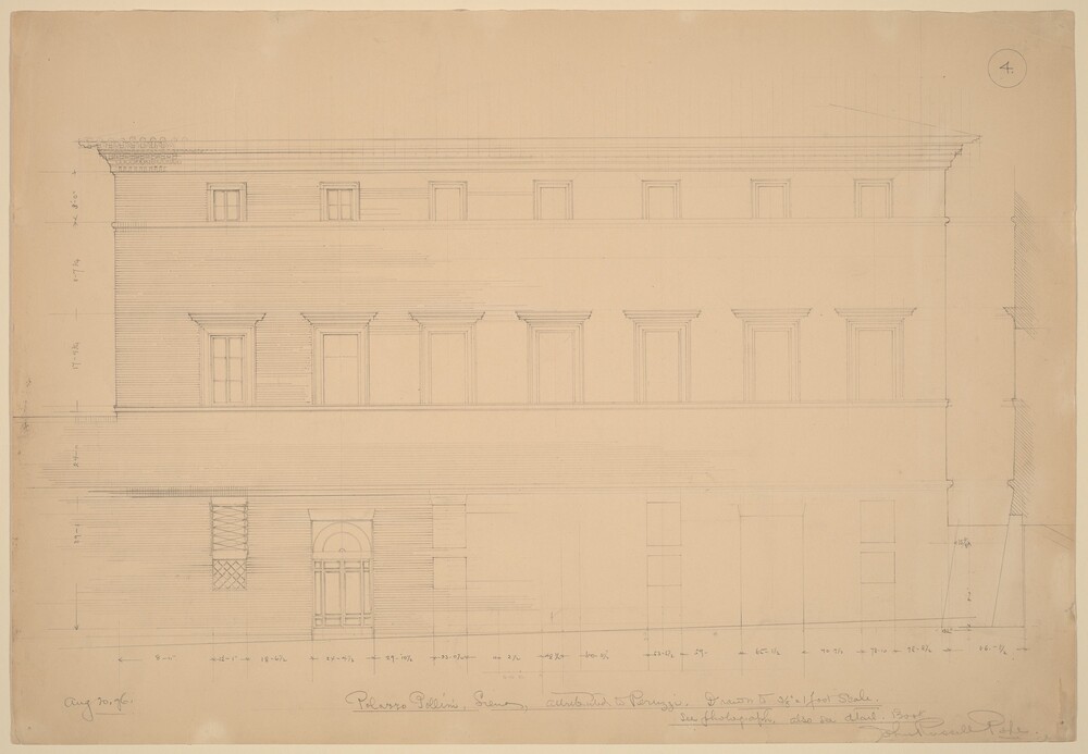Palazzo Pollini, Siena, Attributed to Peruzzi — Drawing by John Russell Pope. graphite.