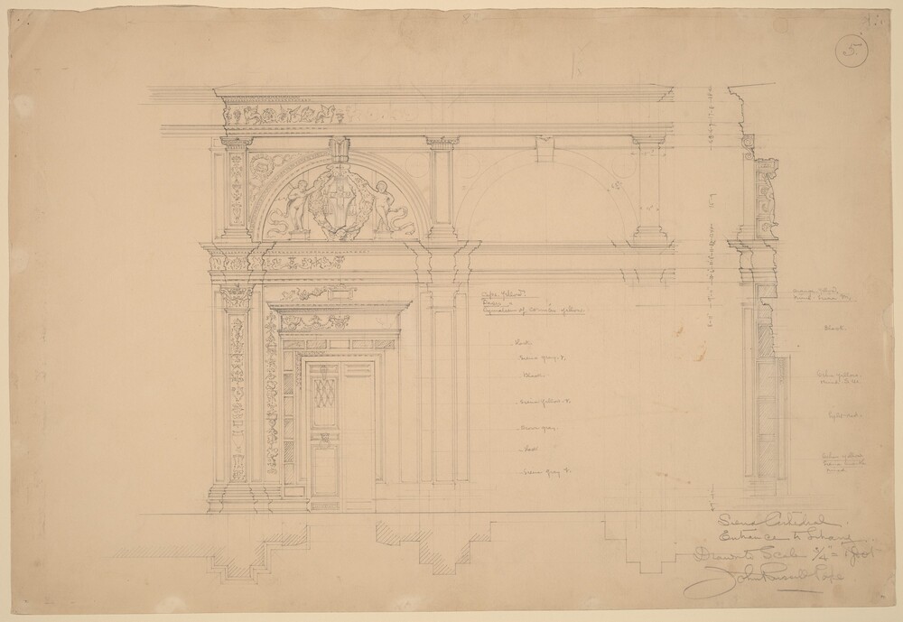 Siena Cathedral, Entrance to Library — Drawing by John Russell Pope. graphite.