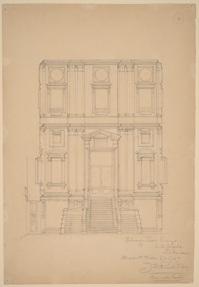 Library, San Lorenzo — Drawing by John Russell Pope. graphite.