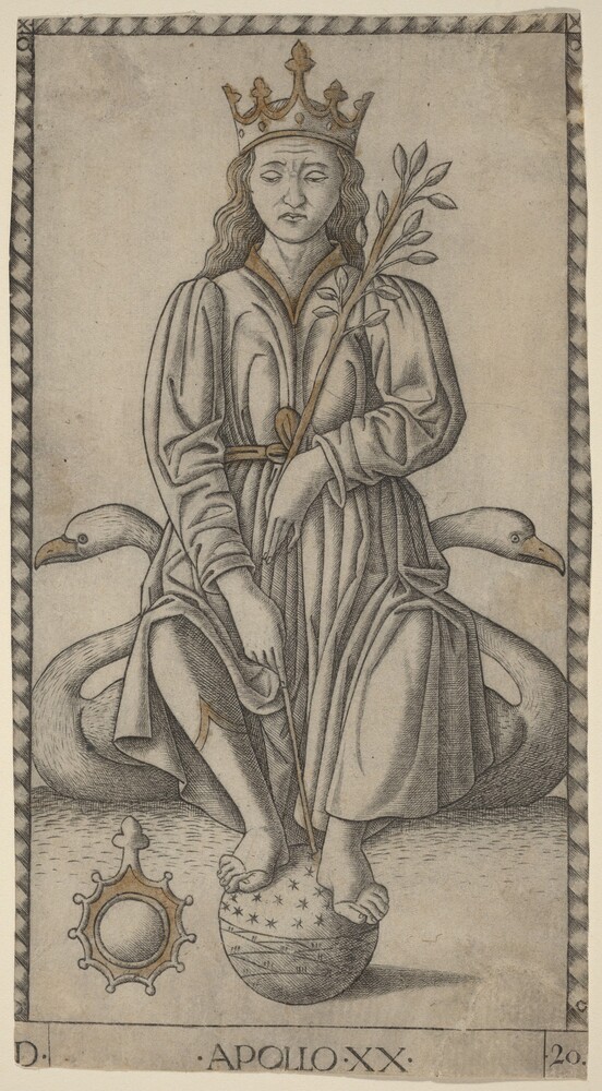 Apollo — Print by Master of the E-Series Tarocchi. engraving with gilding.