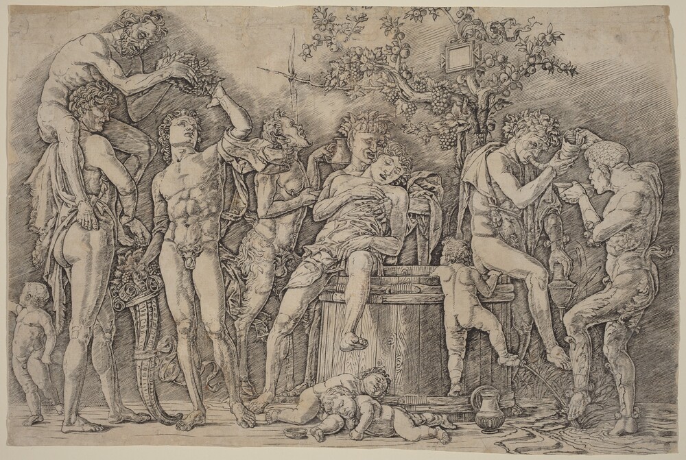 Bacchanal with a Wine Vat — Print by Andrea Mantegna. engraving on laid paper.