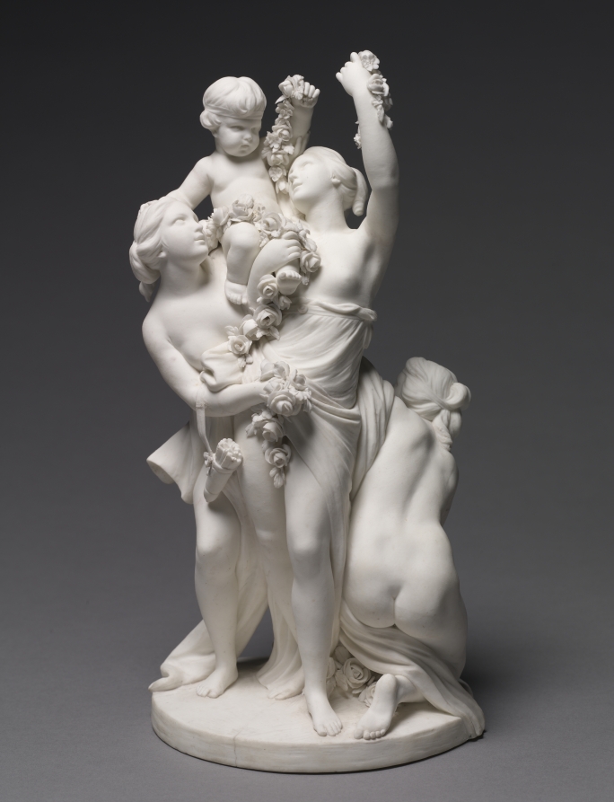 Figure Group of Love Carried by the Three Graces — Ceramic by Sèvres Porcelain Factory; after a design by François Boucher. unglazed soft-paste porcelain (biscuit).